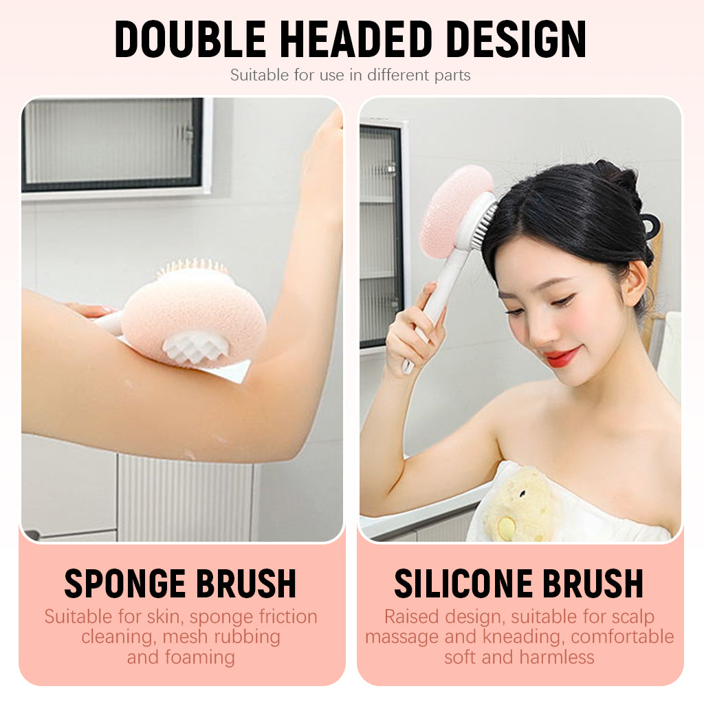 MAYCREATE Retractable Bathing Brush 14.8 inches Long Handle Sponge Brush Double Side Floral Bathing Loofah Brush Body Massager Back Scrubber Exfoliator Brush