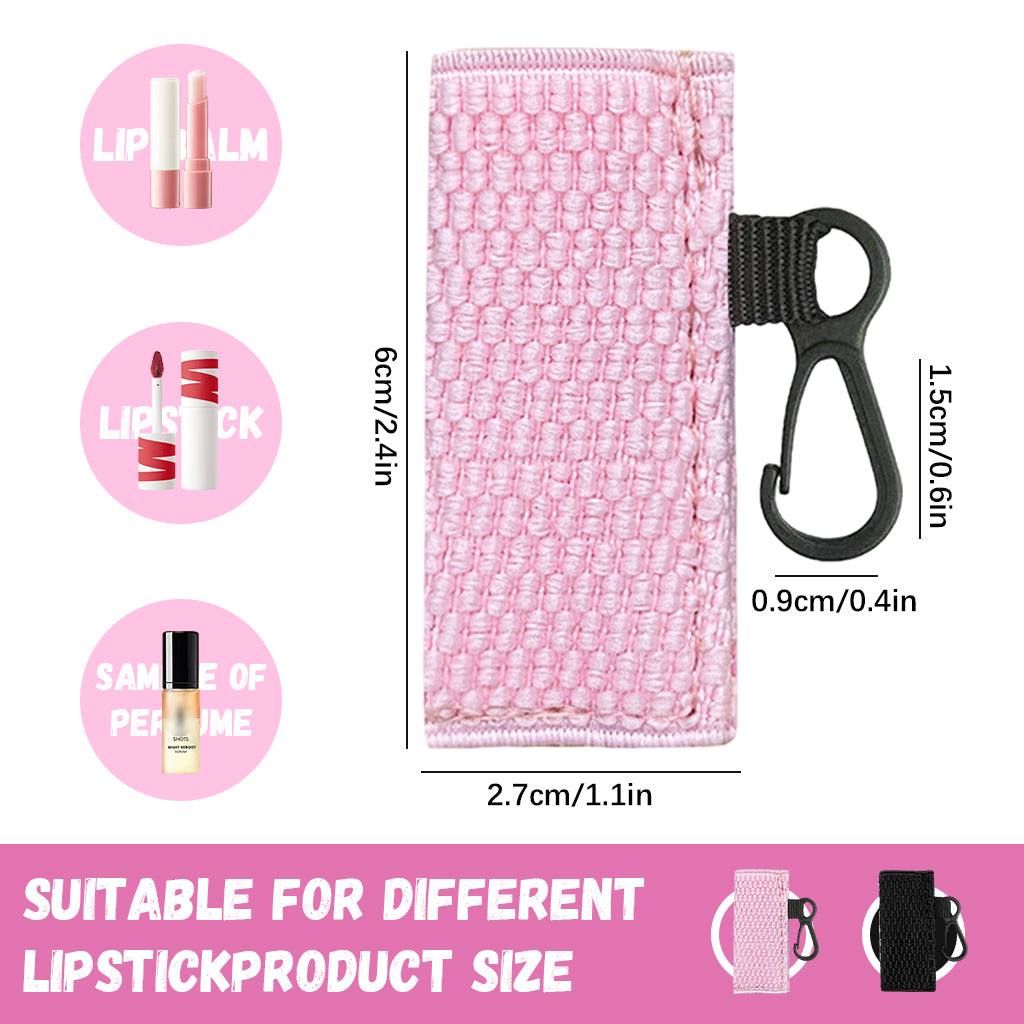 MAYCREATE 2pcs Lipstick Holder Keychain Sleeves, Lip Balm Lipstick Case Holder Key Chain, Elastic Tight-Knit Chapstick Keychains, Portable Clip on Lip Balm Pouch for Women Girls (Black & Pink)