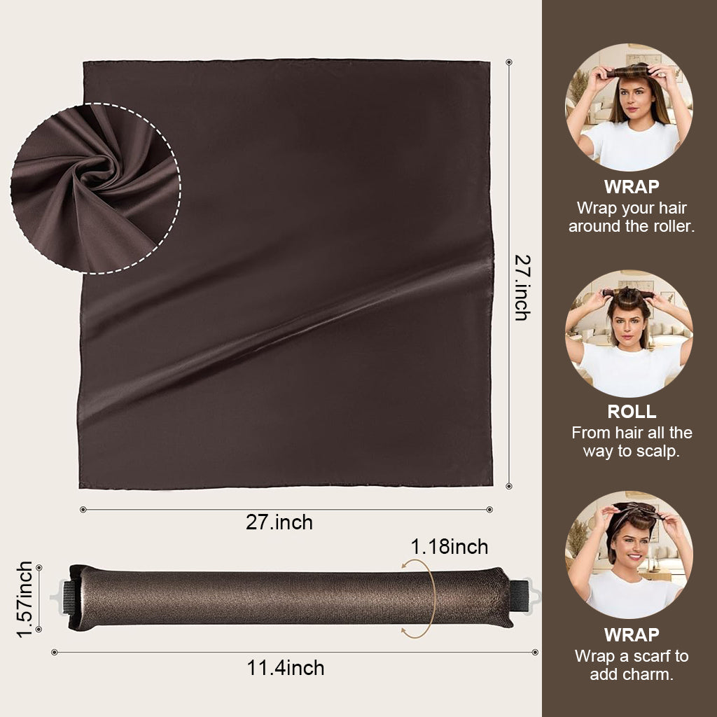 MAYCREATE 3pcs Heatless Overnight Hair Curlers, Hair Curlers to Sleep In Curlers Blowout, No Heat Curling Rods Set for Women with Headscarf and Hook for Long Hair, Brown