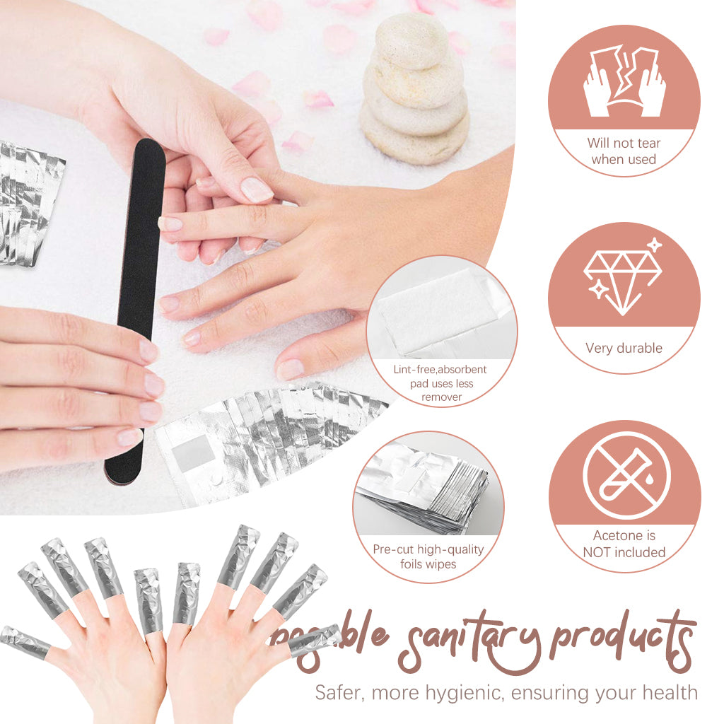 MAYCREATE 200Pcs Nail Polish Remover Foil Wraps with Pre-soaked Acetone-based Cotton Pads Gel Nail Polish Remover Wraps Finger Nail Polish Removal Tool with Cuticle Pusher & Nail Filer