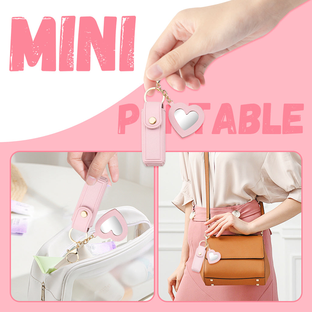 MAYCREATE Lipstick Holder Keychain, PU Lipstick Case Holder Key Chain with Heart Shape Mirror, Portable Chapstick Keychains Sleeve, Travel Lip Balm Organizer for Women Girls (Pink)