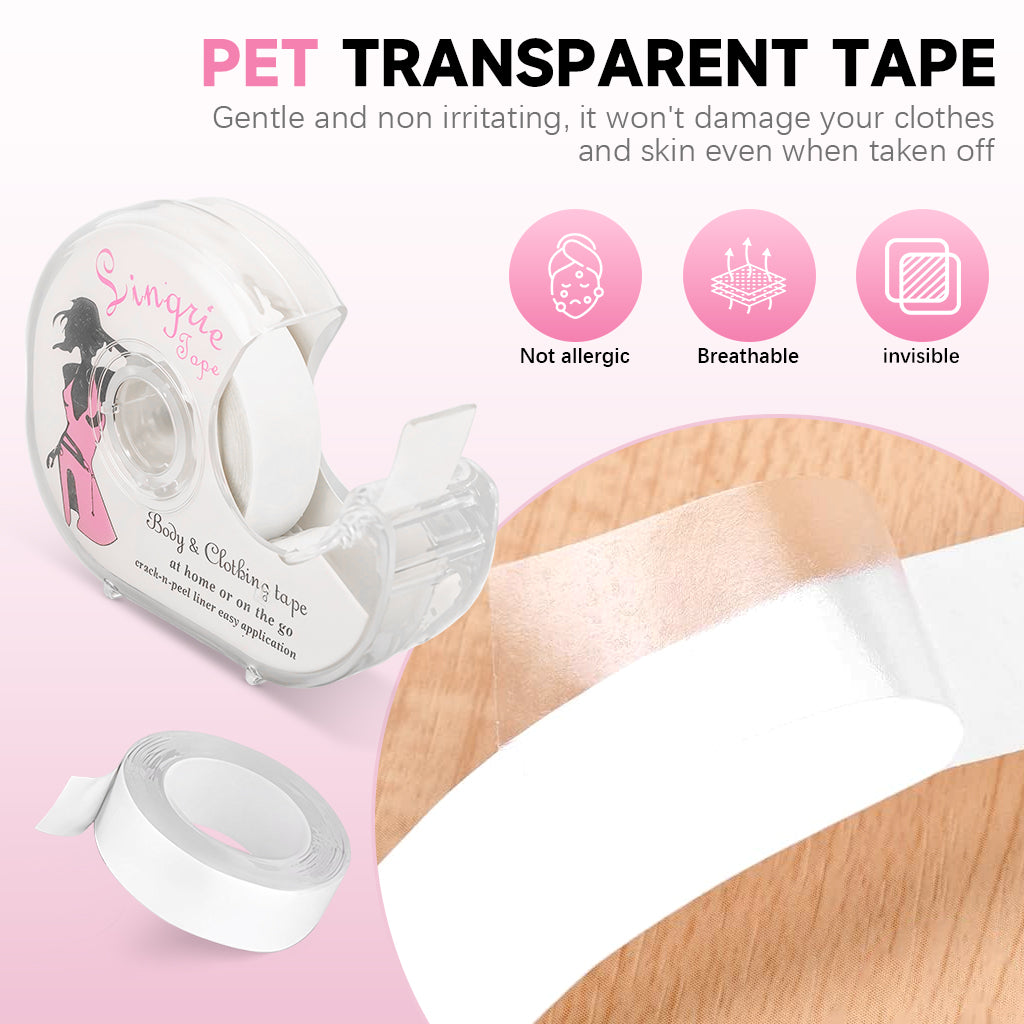 MAYCREATE Anti-exposure Tape for Shirts 5.47 Yard Adhesive Tape Dress Tape Double-Sided Invisible Modesty Tape for Clothes, Dress, Shirt, with One Roll Replacement Refill