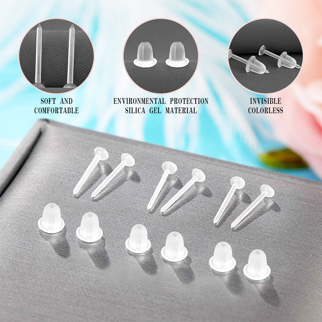 MAYCREATE 100Pcs Clear Earrings for Sports, Plastic Earrings for Women Kids, with Earbacks, Ear Piercings Retainers, Invisible Stud Earrings and Soft Rubber Earring Backs Kit for Sensitive Ears