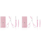 MAYCREATE® 6PCS Eye Brow Scissor Eyebrow Removal Tweezer Trimmer Razor Facial Hair Shaper Trimming Make Up Tool with PU Leather Case Pink