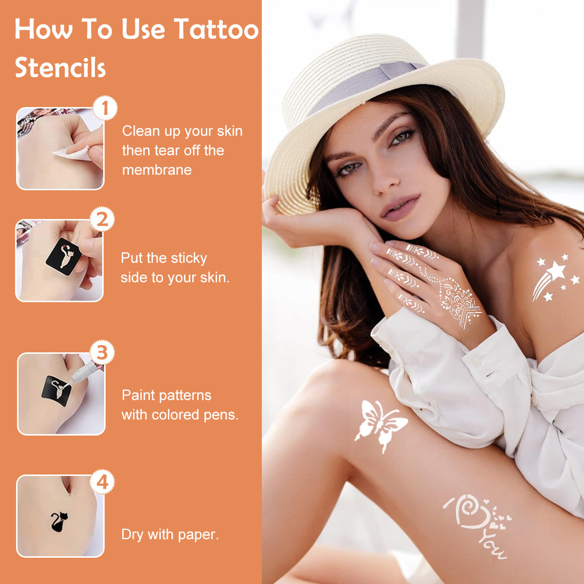 MAYCREATE 14 Sheets Mehendi Stencil Stickers Kit Henna Tattoo Mehandi Stickers for Hands Arabic Henna Temporary Tattoo for Women Mehendi Stencil Stickers for Full Hands, Face, Arm, Body