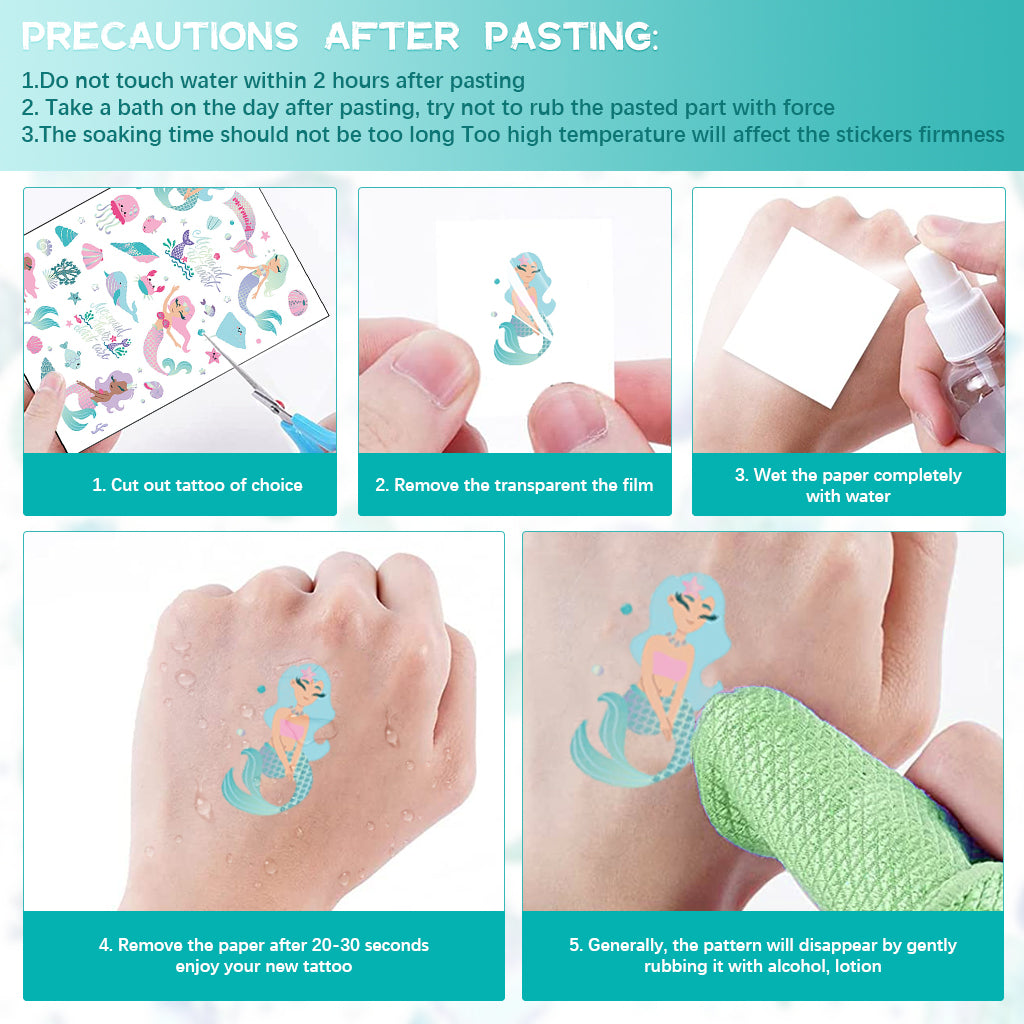 MAYCREATE 4 Sheet Glittering Mermaid Tattoo Stickers for Girls Temporary Waterproof Tattoo Sticker Arm Stickers Makeup Stickers Party Stickers