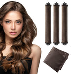 MAYCREATE 3pcs Heatless Overnight Hair Curlers, Hair Curlers to Sleep In Curlers Blowout, No Heat Curling Rods Set for Women with Headscarf and Hook for Long Hair, Brown