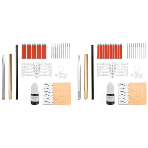 MAYCREATE® Microblading Eyebrow Pen Needle Kit with Finger Gloves Black Tattoo Ink for Practicing Practise Skin Tool for Beginners 2PCS