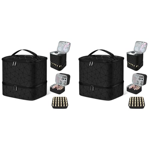 MAYCREATE® Travel Nail Polish Organizer Bag Large Capacity Double Layer Zipper Makeup for 30 Bottles Portable Art Tool Case with Handle Multi Pouches Cosmetic Storage 2 PCS