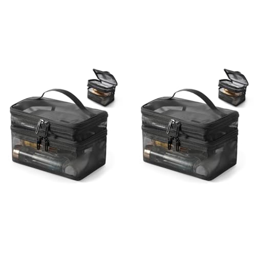 MAYCREATE® Makeup Pouch Bag Travel Organizer Large Mesh Toiletries Cosmetic Double Layer Nylon Brush with Handle 2 PCS