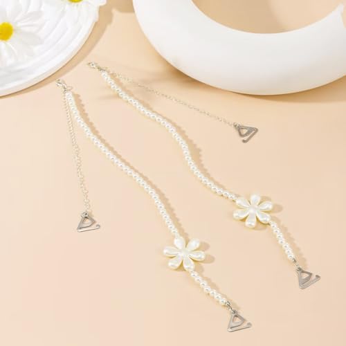 MAYCREATE 2 Pairs Pearl Bra Straps for Women Fancy Floral Pearl Straps for Bra Women Chic Beaded Bra Straps Replacement for Dress, Off-Shoulders, Evening Dress (12.4in)