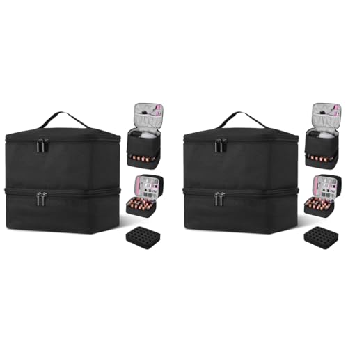 MAYCREATE® Nail Polish Organizer Box Travel Makeup Bag with Handle Double-Layer Art Tools for 30 Bottle Portable Large Capacity Carrying Case 2 PCS