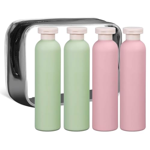 MAYCREATE® 4Pcs Travel Bottles 260ml Soft PE Toiletries Dispenser Bottle LeakingproofFlip-up Lid Toiletries Dispensers Squeezable Refillable Travel Bottles for Shampoo Conditioner, Body Lotion
