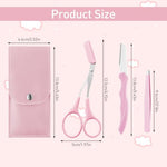 MAYCREATE® 6PCS Eye Brow Scissor Eyebrow Removal Tweezer Trimmer Razor Facial Hair Shaper Trimming Make Up Tool with PU Leather Case Pink