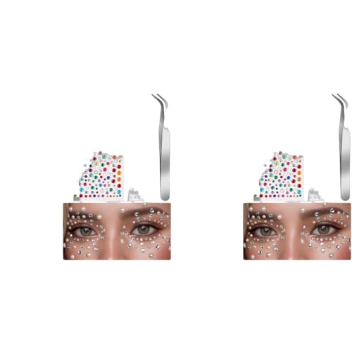 MAYCREATE® 4 Sheet Face Gems Rhinestones Pearl Stickers Kit for Makeup with Tweezer Self-Adhesive Glitter Color Festival Jewels Hair Crafts Nail Art Clothes Making 2 PCS