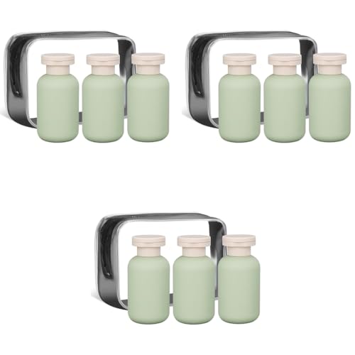 MAYCREATE® 100ml Travel Bottle Kit for Toiletries 9PCS Soft PE Leakproof Empty Squeeze Dispenser for Shampoo Body Lotion With Storage Pouch