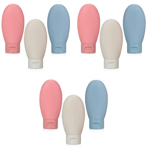 MAYCREATE® 3pcs Travel Bottles for Toiletries, 60ML Refill Toiletries Travel Bottle with Lid, Small Leak Proof Squeeze Bottle for Travelling for Gel, Shampoo, Lotion Dispenser 9 PCS