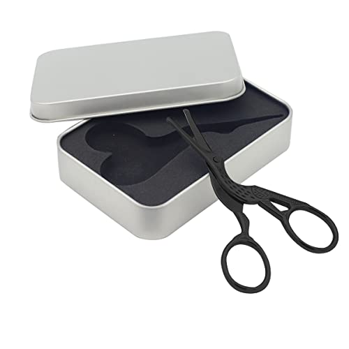 MAYCREATE Nose Hair Trimmer for Men Nose Hair Scissors Kit, Creative Carved Crane Small Beard Scissors, Women Eyebrow Scissors, Safety Blunt Tip for Facial Hair Moustache, with Storage Box (Black)