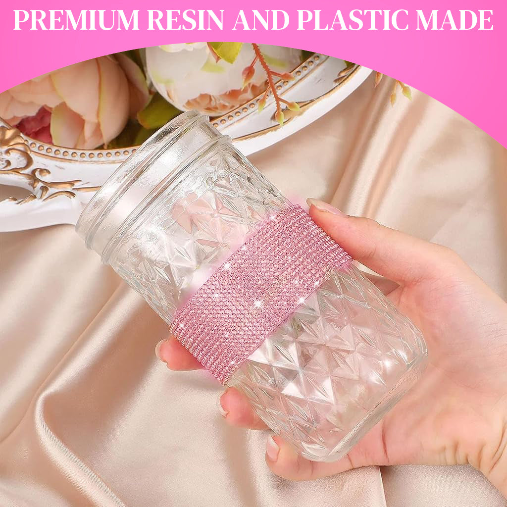 MAYCREATE 1 Roll DIY Rhinestone Ribbon Tape 1 inches x 1 Yard Self Adhesive Pink Rhinestone Tape DIY Sparkling Resin Rhinestone Strips for DIY Craft, Wall Decoration, Scrapbook Art