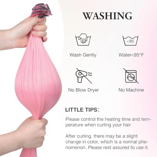 MAYCREATE 5 Pcs Pink Hair Extensions for Women, Synthetic Long Hair, Lightweight Clip-In Artificial Highlight Extensions, Perfect for Daily Use, Parties, Festivals, Navratri, and Gifting