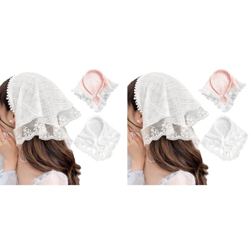 MAYCREATE® 4PCS Hair Band for Women Stylish Boho Lace Head Scarf Countryside Triangle Bandana Headband Soft Coverings Comfy Beach Headwraps Gift Girls