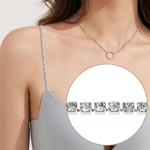 MAYCREATE® 4 Pairs Bra Straps for Women Fancy, Adjustable Crystal Beaded Bra Straps Chain, Rhinestone Straps for Bra Women, Shining Shoulder Strap for Strapless Dress (Silver & Gold)