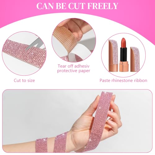 MAYCREATE® 1Roll Self Adhesive Crystal Rhinestone Ribbon Diamond Bling Tape Rhinestones Strips Sticker for Arts Crafts Wedding Birthday Party DIY Event Car Phone Decoration Pink 2 PCS