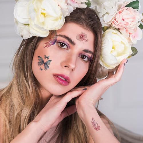 MAYCREATE® Tattoo Stickers 20 Sheets, Butterfly Temporary Tattoo for Women Girls Kids, Mehendi Tattoo Sticker for Party Makeup, Tattoo Sticker Sets for Face, Hands, Arm, Body