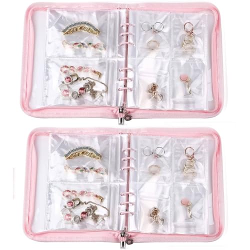 MAYCREATE® 2PCS Transparent Jewelry Storage Book, Anti Oxidation Jewelry Storage Organizer Bag with 60 Pockets for Bracelets Necklace Rings, Pink