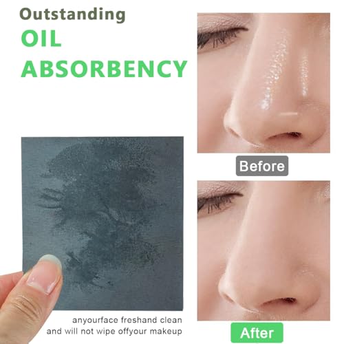 MAYCREATE® 2 Boxes 300pcs Oil Blotting Paper for Oily Skin, Natural Linen Face Tissues, Makeup Absorbing Sheets with Mirror & Puff, Portable Oil Control for Women, Men, Teens, Shine-Free Pack