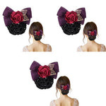 MAYCREATE® Hair Bun Net for Women Floral Barrette Snood Rose Bowknot with Clip Elegant Holder Headpiece Accessories 3 PCS