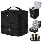 MAYCREATE® Travel Nail Polish Organizer Bag PU Makeup Bag with Handle Double-layer Zipper Nail Art Tool Bag for 30 Bottle of Nail Polish Multi Pouches Large Capacity Portable Nail Polish Carrying Case