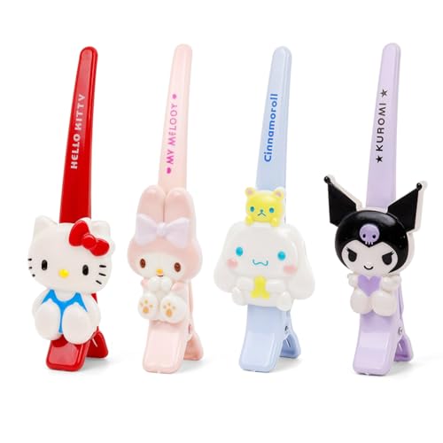 MAYCREATE® 4Pcs Sanrio Hair Clips for Girls Women Cute Hello Kitty Cinnamoroll Kuromi Charm Hair Clips Section Clips for Hair Styling Hair Pins Crocodile Clips Hair Accessories for Woman, Girls