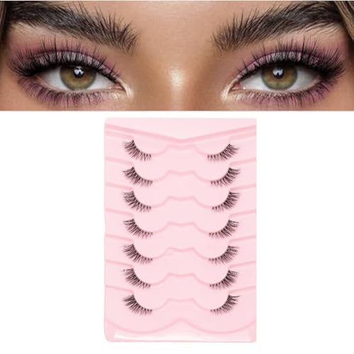 MAYCREATE® 7 Pairs Flase Eyelashes Winged Lashes Alluring Cat Eye Lashes Synthetic Fiber Fluffy Winged Eye Lashes Extensions Wispy Cat Eye Lashes Party Look Eyelashes