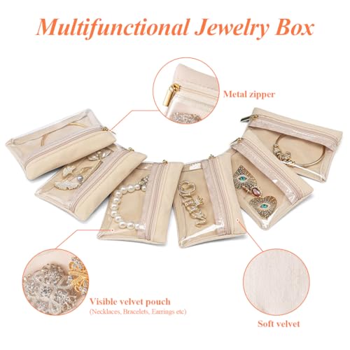 MAYCREATE® 12 Pcs Jewellery Organisers Pouch with Zipper Small Velvet Jewellery Pouches for Storage Travel Transparent Cover Jewelry Pouch for Necklaces Bracelets Rings Earrings Brooches