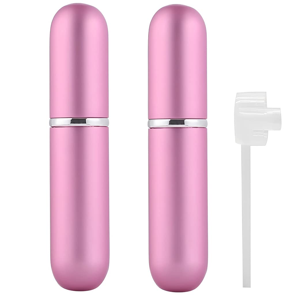 MAYCREATE 2Pcs 5ml Perfume Atomiser Spray Bottle with Pump-Portable Perfume Dispenser, Refillable Empty Spray Bottle for Fragrance Perfume (Pink)