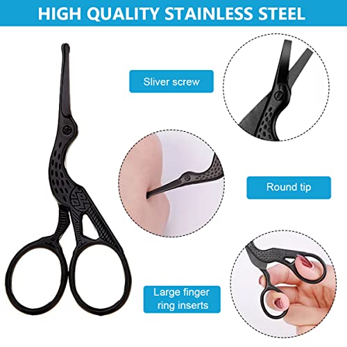 MAYCREATE Nose Hair Trimmer for Men Nose Hair Scissors Kit, Creative Carved Crane Small Beard Scissors, Women Eyebrow Scissors, Safety Blunt Tip for Facial Hair Moustache, with Storage Box (Black)