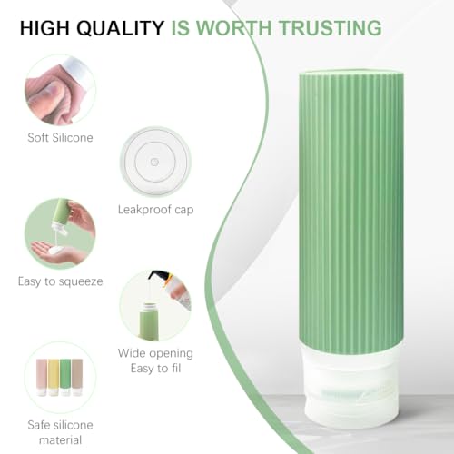 MAYCREATE® 12PCS 3oz Travel Bottles Kit for Toiletries Silicone Squeeze Small Refillable Leakproof Bottles for Shampoo Lotion with Storage Pouch