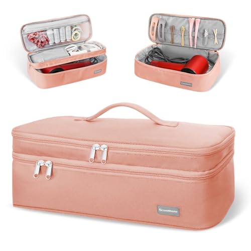 MAYCREATE® Travel Carrying Bag for Dyson/Flexstyle Hair Dryer Hair Styling Tools Organizer Bag Double Layer Zipper Bag with Handles Hair Styling Tools Organizer Bag, 40x14x15cm, Pink