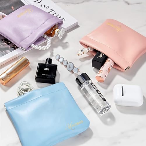 MAYCREATE® 4 Pack Mini Makeup Bag Small Pouches for Women PU Cosmetic Squeeze Top Pocket Storage Coin Purse Lipstick Jewelry Accessories Self-Closing 4.3X4.7In Assorted 2PCS