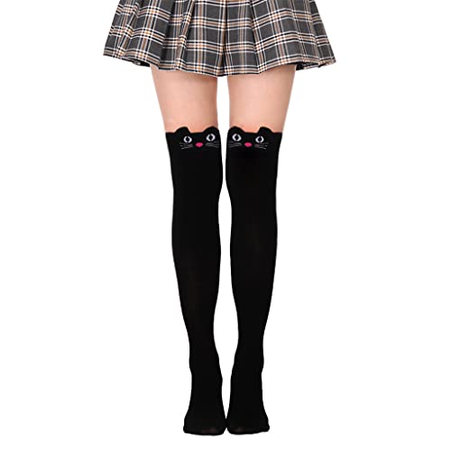 MAYCREATE Girls Cotton Knee,High Socks Cute Kitty Winter Warm Long Socks for Christmas Gift,Girls 3 to 12 Years Old Boot Socks,One Pair