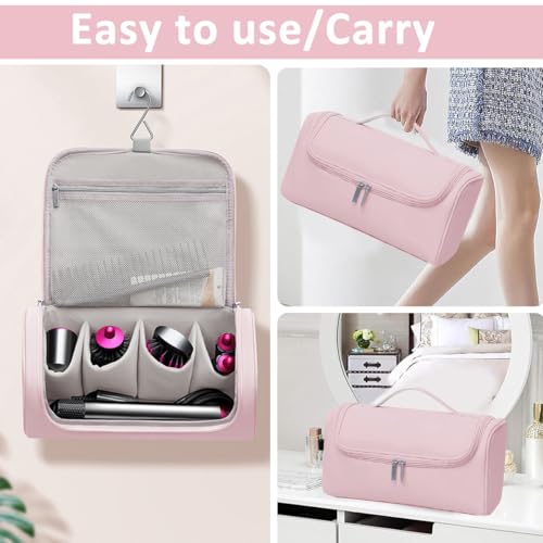 MAYCREATE® Travel Storage Bag for Dyson Airwrap Holder Hair Styler Organizer Attachments Portable with Hanging Hook Pink Bag Only 3 PCS