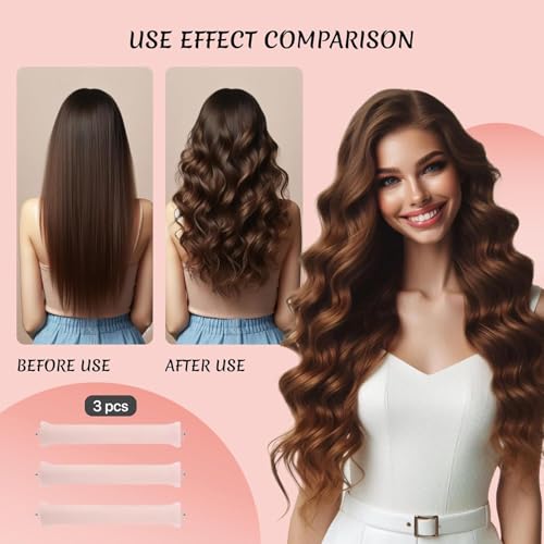 MAYCREATE® 9PCS Heatless Hair Curler, Soft Heatless Curls Satin Velvet Overnight Flexi Blowout Rods with with Hook, No Heat Overnight Sleeping Curling for Hair Styling Tools, Pink