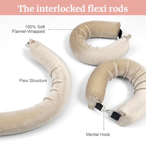 MAYCREATE® 9PCS Heatless Hair Curler, Soft Heatless Curls Satin Velvet Overnight Flexi Blowout Rods with with Hook, No Heat Overnight Sleeping Curling for Hair Styling Tools, Beige