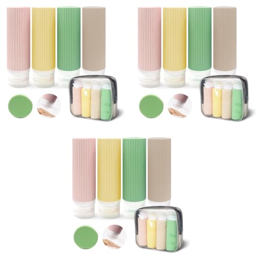 MAYCREATE® 12PCS 3oz Travel Bottles Kit for Toiletries Silicone Squeeze Small Refillable Leakproof Bottles for Shampoo Lotion with Storage Pouch
