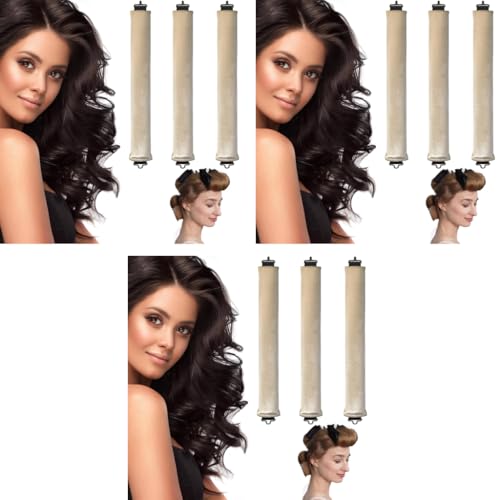 MAYCREATE® 9PCS Heatless Hair Curler, Soft Heatless Curls Satin Velvet Overnight Flexi Blowout Rods with with Hook, No Heat Overnight Sleeping Curling for Hair Styling Tools, Beige