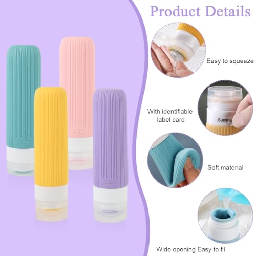 MAYCREATE® 16PCS Toiletries Travel Bottle, 90ml Silicone Travel Bottles with 40ml Face Cream Jars, Upgraded Leakproof Refillable Toiletries Travel Bottles for Lotions, Shampoo Travel Accessories