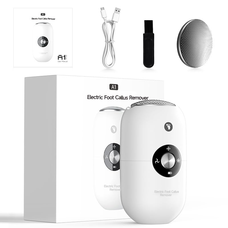 MAYCREATE® Electric Foot Callus Remover for Women Men, Rechargeable Electric Foot File Pedicure Tool with Stainless Steel Heads, Portable Feet Grinder for Cracked Dry Heels Dead Skin Calluses-White