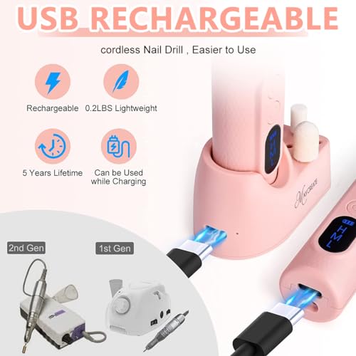 MAYCREATE® Cordless Nail Drill Machine with Drill Bit Kit Professional Adjustable for Gel Extension Salon Electric Manicure Pedicure 2 PCS