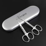 MAYCREATE® 2pcs Nose Scissors Beard Mustache Eyebrow Trimmer Stainless Steel Set with Storage Box Silver X3